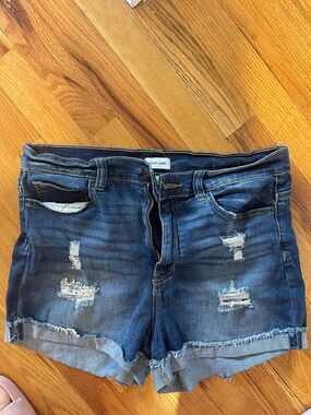Sneak Peek Distressed Dark Blue Denim Shorts